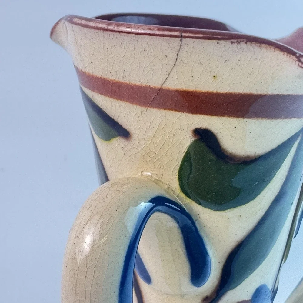 ART NOUVEAU VASE Motto Ware Triple Handled Vase Torquay Pottery Scarce FLAWED